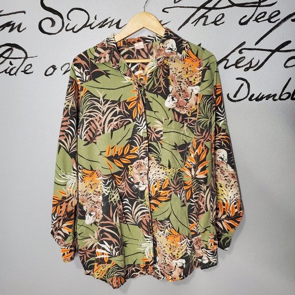 Vintage Sasson Women's Tropical Animal Print Long Sleeve Button Up, OS - Picture 1 of 7